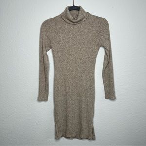 Charlotte Russe Turtleneck Oatmeal Brown Ribbed Long Sleeve Sweater Dress Size S